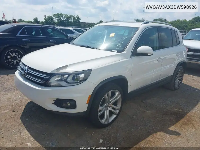 2013 Volkswagen Tiguan Sel VIN: WVGAV3AX3DW598926 Lot: 42611713
