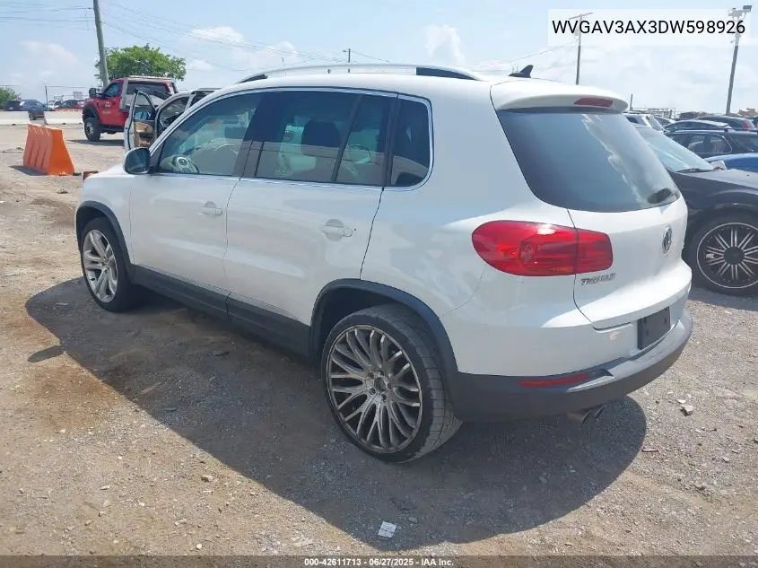 2013 Volkswagen Tiguan Sel VIN: WVGAV3AX3DW598926 Lot: 42611713