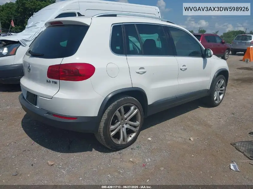 2013 Volkswagen Tiguan Sel VIN: WVGAV3AX3DW598926 Lot: 42611713