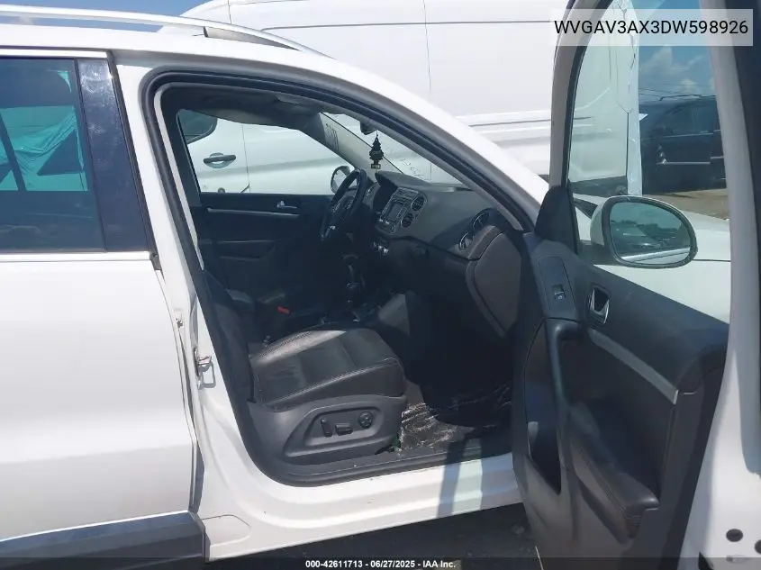2013 Volkswagen Tiguan Sel VIN: WVGAV3AX3DW598926 Lot: 42611713
