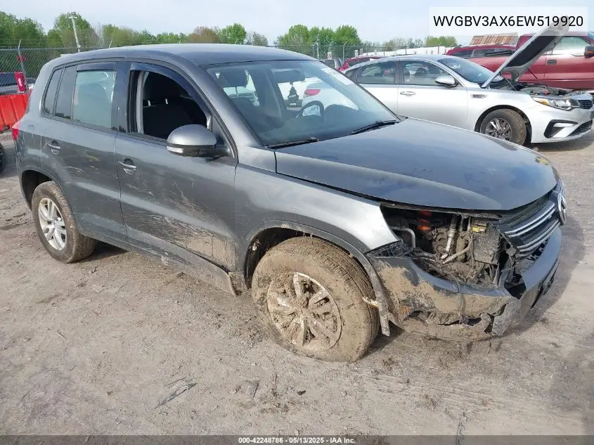 2014 Volkswagen Tiguan S VIN: WVGBV3AX6EW519920 Lot: 42248786