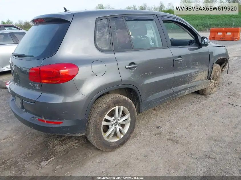 2014 Volkswagen Tiguan S VIN: WVGBV3AX6EW519920 Lot: 42248786