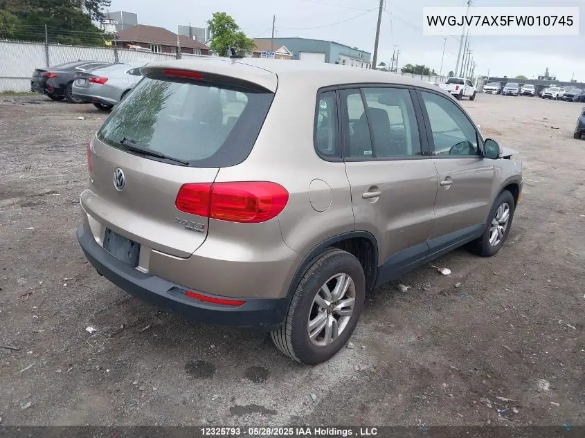 2015 Volkswagen Tiguan S/Se/Sel/R-Line VIN: WVGJV7AX5FW010745 Lot: 12325793