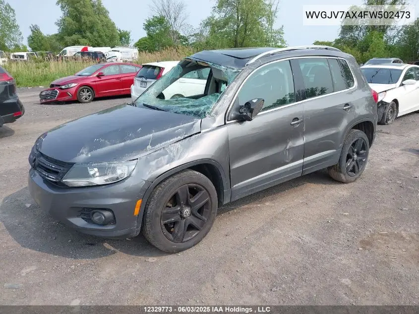 2015 Volkswagen Tiguan Comfortline/Highline/Special Edition/Trendline VIN: WVGJV7AX4FW502473 Lot: 12329773X