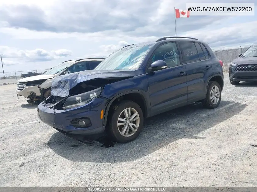 2015 Volkswagen Tiguan S/Se/Sel/R-Line VIN: WVGJV7AX0FW572200 Lot: 12330282