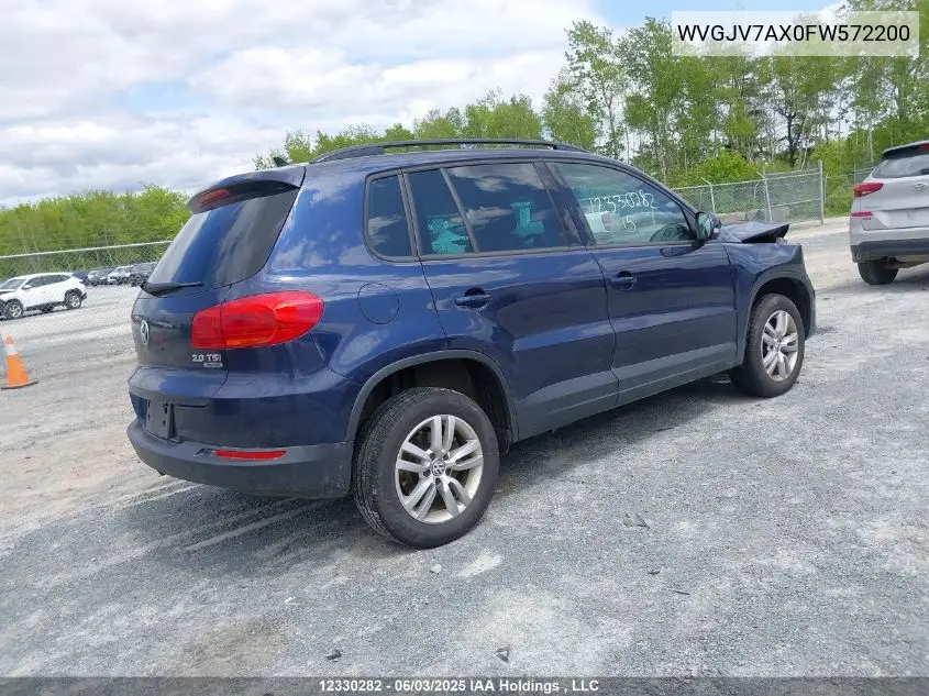 2015 Volkswagen Tiguan S/Se/Sel/R-Line VIN: WVGJV7AX0FW572200 Lot: 12330282