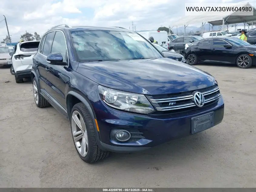 2016 Volkswagen Tiguan R-Line VIN: WVGAV7AX3GW604980 Lot: 42259795