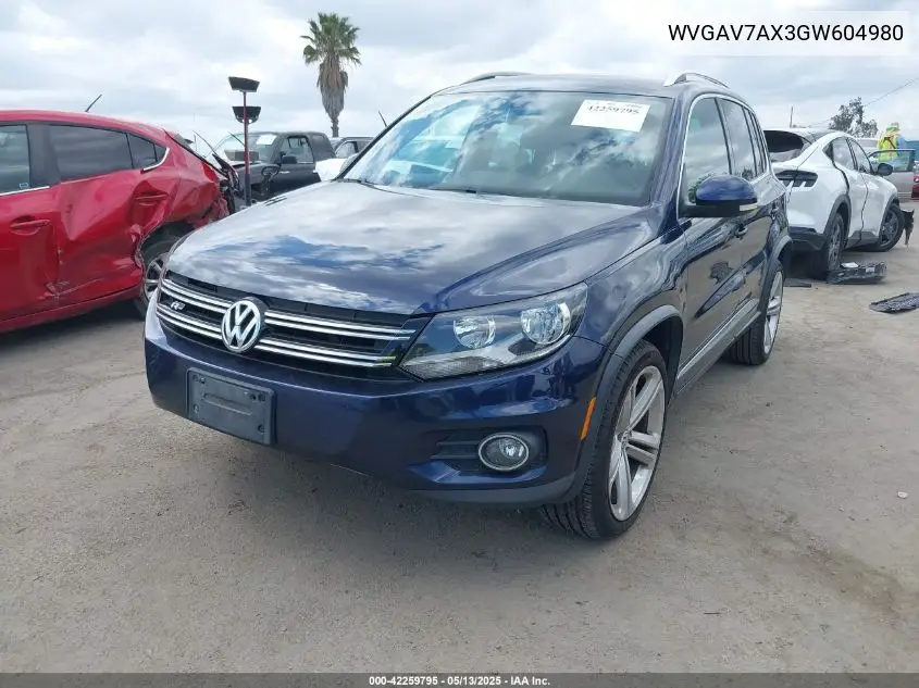 2016 Volkswagen Tiguan R-Line VIN: WVGAV7AX3GW604980 Lot: 42259795