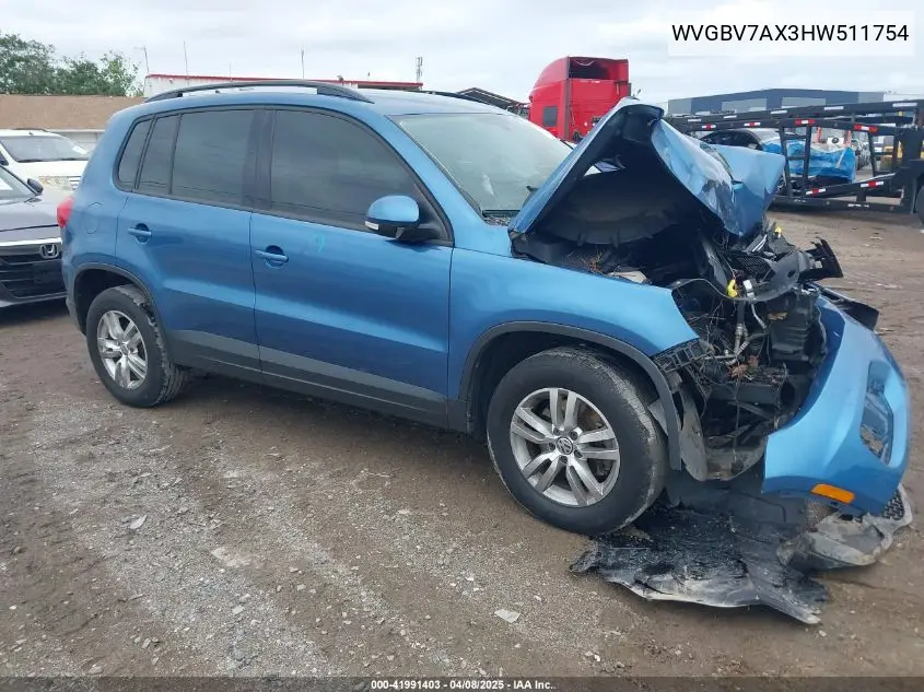 2017 Volkswagen Tiguan 2.0T S VIN: WVGBV7AX3HW511754 Lot: 41991403