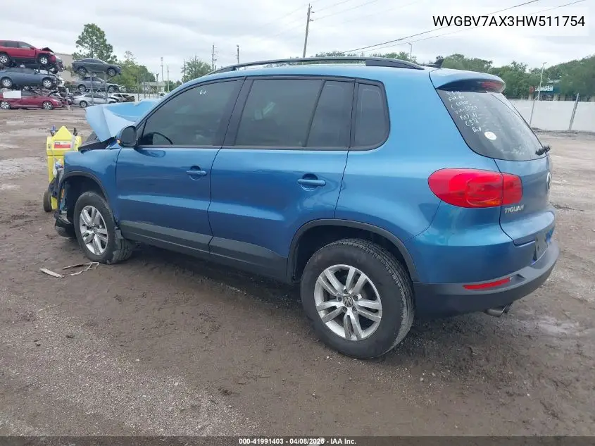 2017 Volkswagen Tiguan 2.0T S VIN: WVGBV7AX3HW511754 Lot: 41991403
