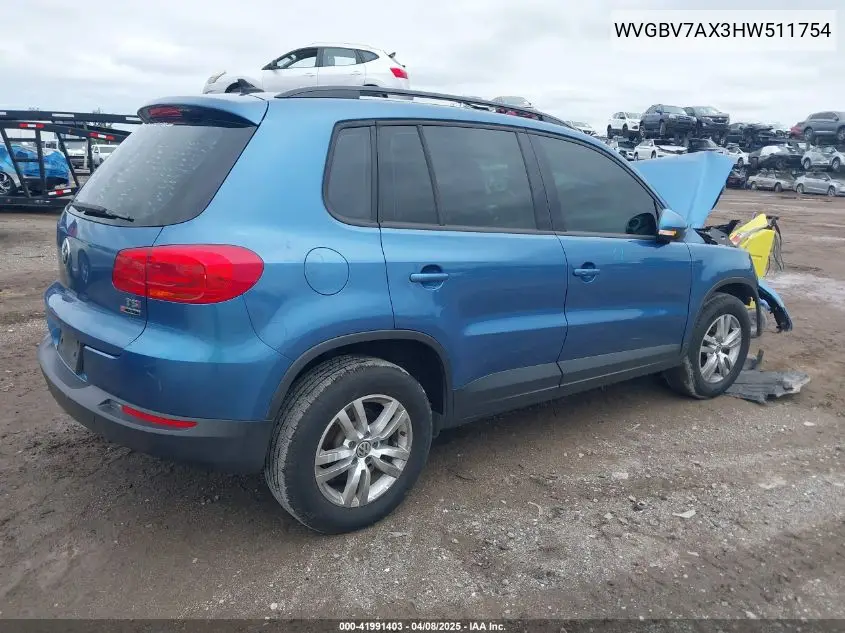 2017 Volkswagen Tiguan 2.0T S VIN: WVGBV7AX3HW511754 Lot: 41991403
