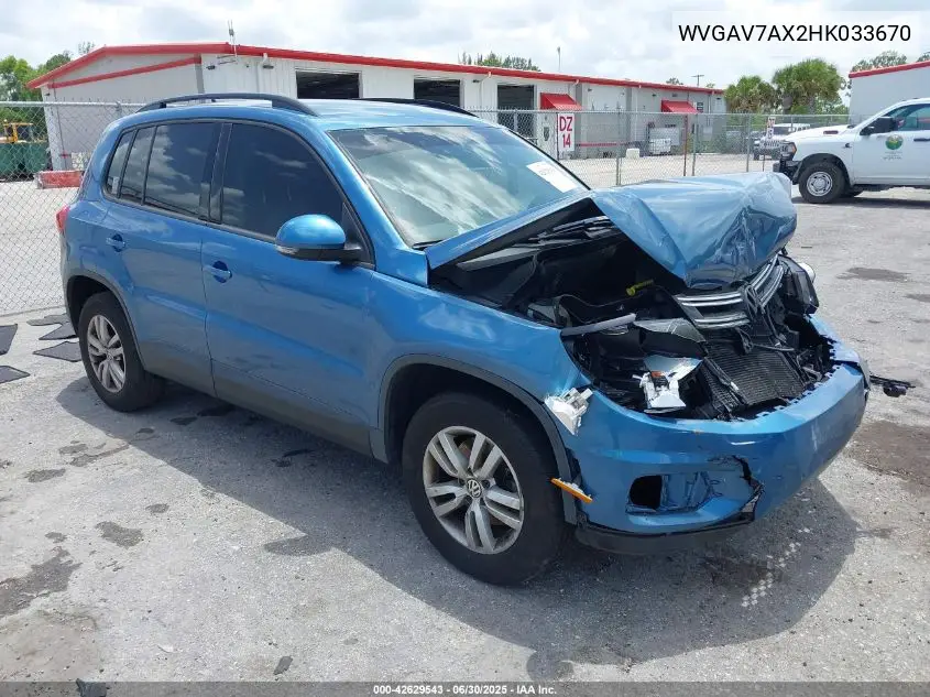 2017 Volkswagen Tiguan 2.0T/2.0T S VIN: WVGAV7AX2HK033670 Lot: 42629543