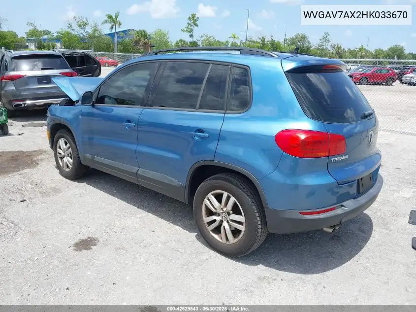 2017 Volkswagen Tiguan 2.0T/2.0T S VIN: WVGAV7AX2HK033670 Lot: 42629543