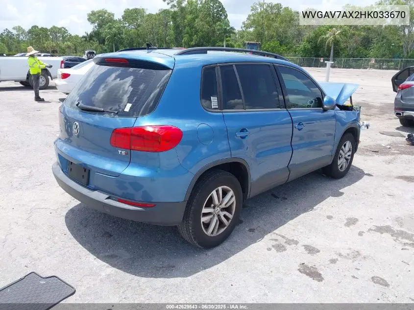 2017 Volkswagen Tiguan 2.0T/2.0T S VIN: WVGAV7AX2HK033670 Lot: 42629543