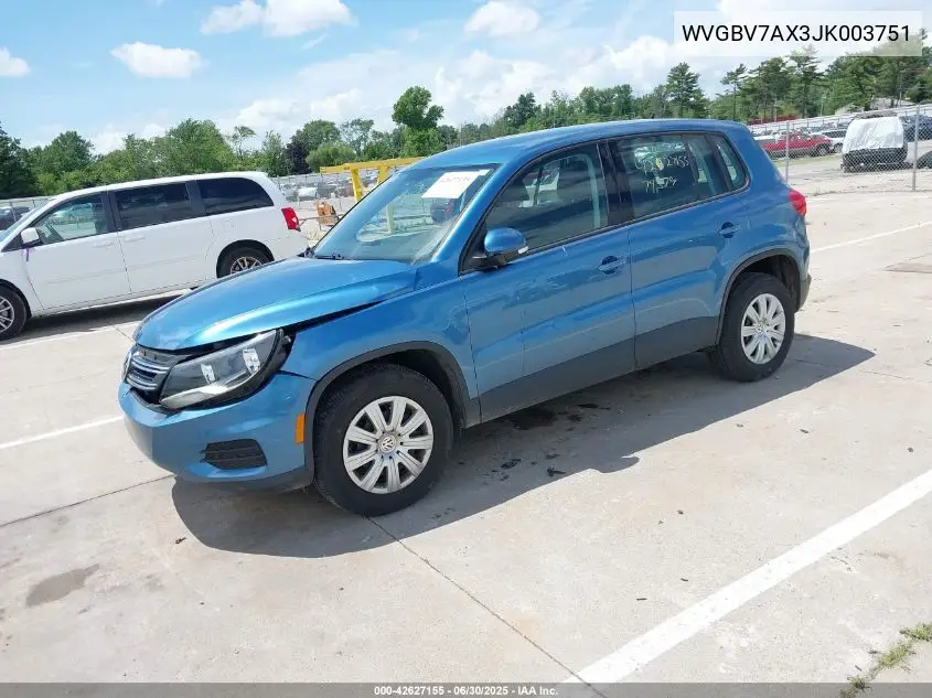 2018 Volkswagen Tiguan Limited 2.0T VIN: WVGBV7AX3JK003751 Lot: 42627155