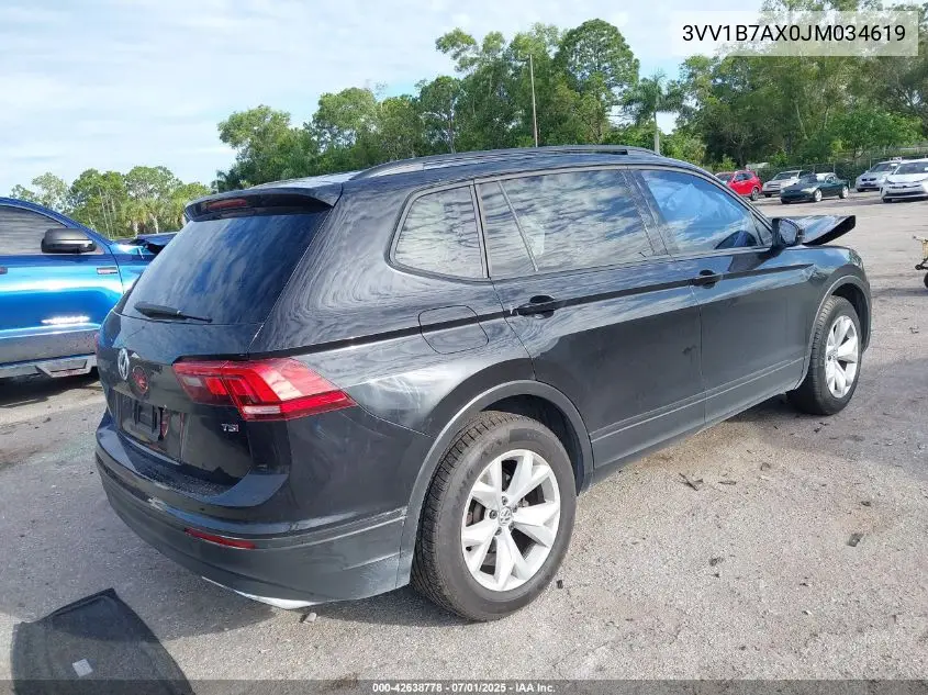 2018 Volkswagen Tiguan 2.0T S VIN: 3VV1B7AX0JM034619 Lot: 42638778