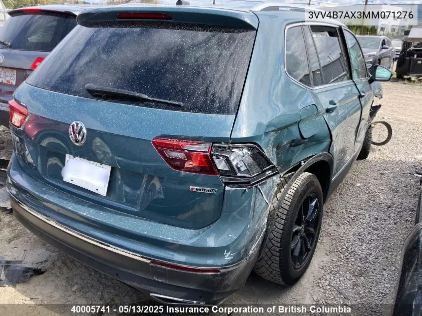 2021 Volkswagen Tiguan Highline VIN: 3VV4B7AX3MM071276 Lot: 40005741