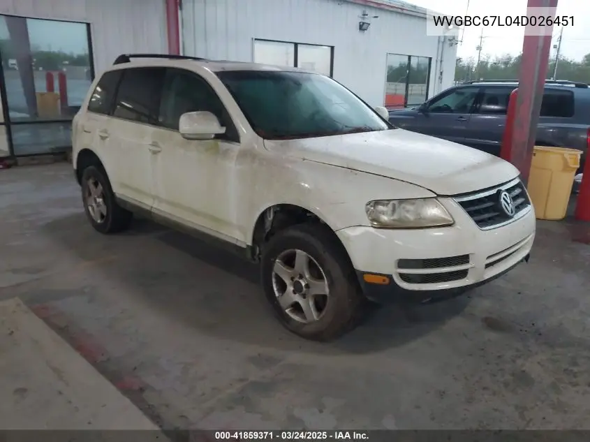 2004 Volkswagen Touareg V6 VIN: WVGBC67L04D026451 Lot: 41859371