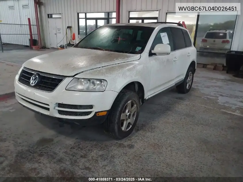 2004 Volkswagen Touareg V6 VIN: WVGBC67L04D026451 Lot: 41859371