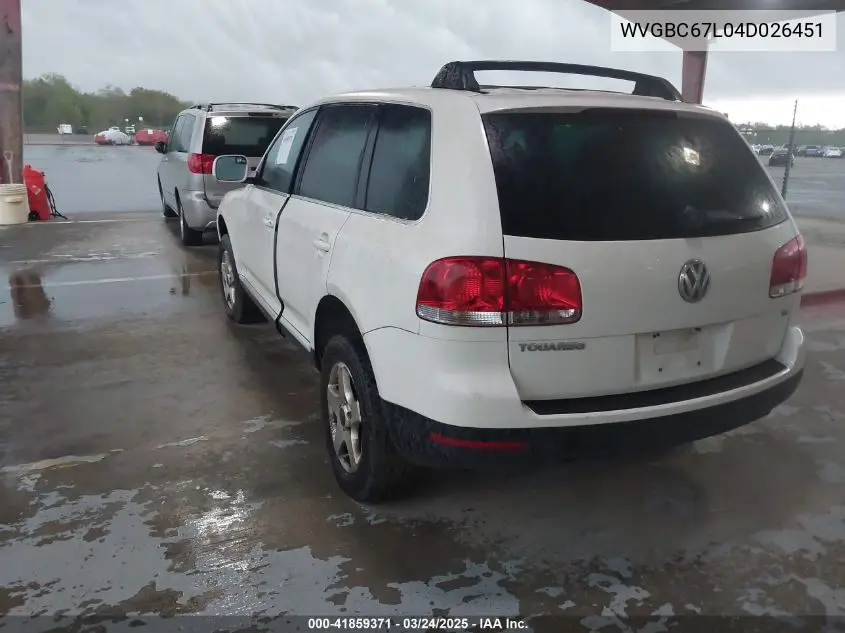 2004 Volkswagen Touareg V6 VIN: WVGBC67L04D026451 Lot: 41859371