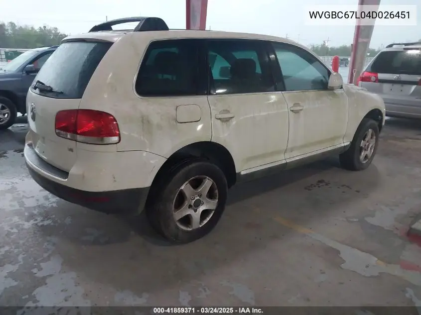 2004 Volkswagen Touareg V6 VIN: WVGBC67L04D026451 Lot: 41859371