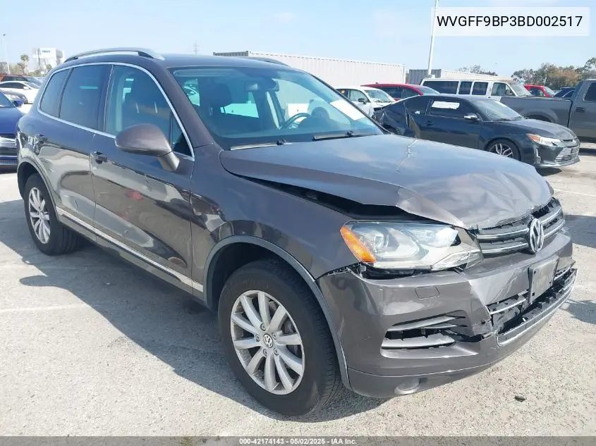 2011 Volkswagen Touareg Vr6 Sport VIN: WVGFF9BP3BD002517 Lot: 42174143