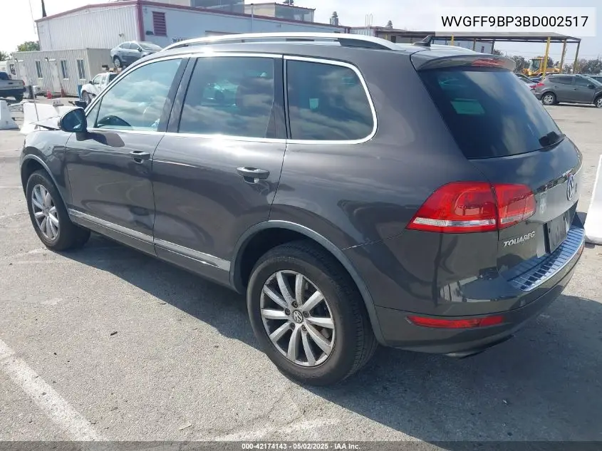 2011 Volkswagen Touareg Vr6 Sport VIN: WVGFF9BP3BD002517 Lot: 42174143