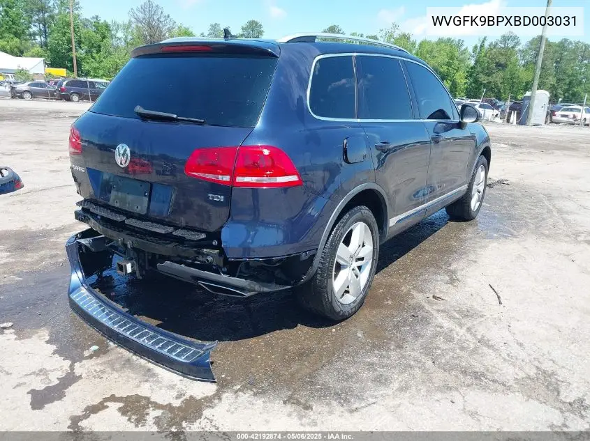 2011 Volkswagen Touareg Tdi Lux VIN: WVGFK9BPXBD003031 Lot: 42192874