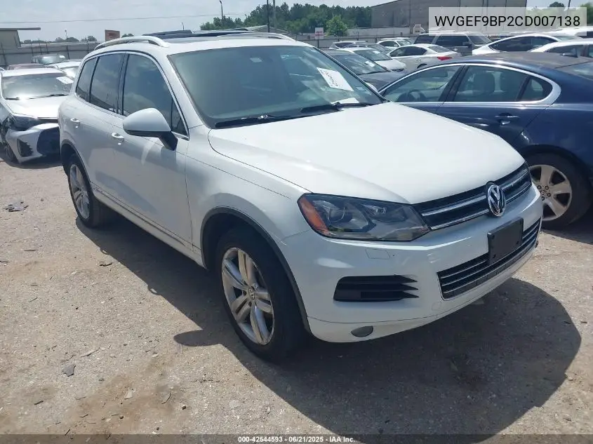 2012 Volkswagen Touareg Vr6 Executive VIN: WVGEF9BP2CD007138 Lot: 42544593