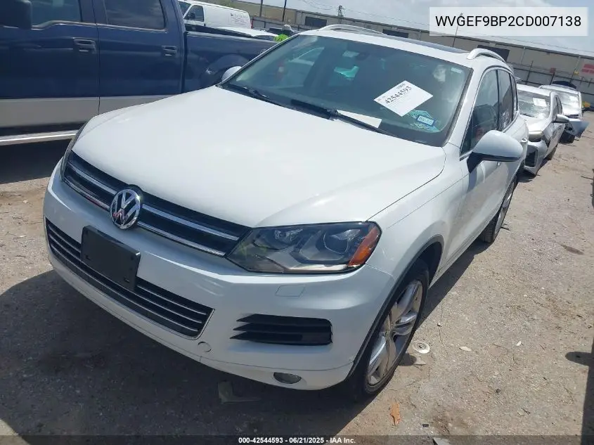 2012 Volkswagen Touareg Vr6 Executive VIN: WVGEF9BP2CD007138 Lot: 42544593