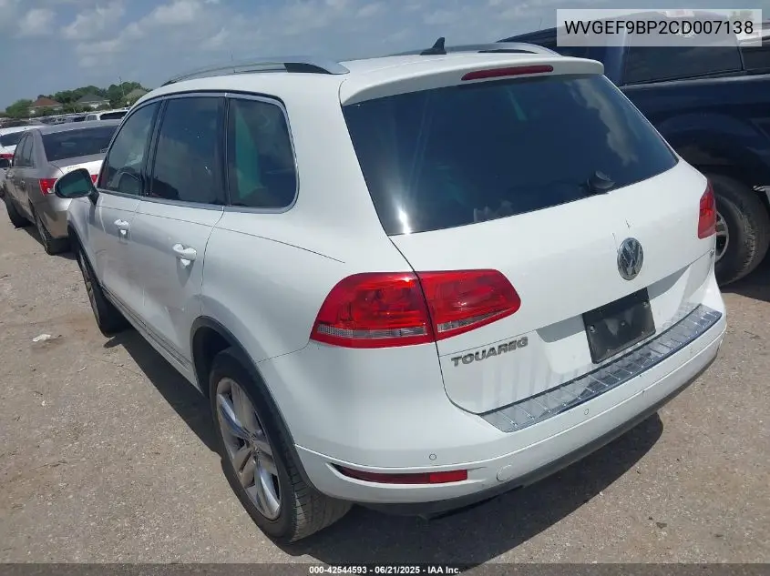 2012 Volkswagen Touareg Vr6 Executive VIN: WVGEF9BP2CD007138 Lot: 42544593