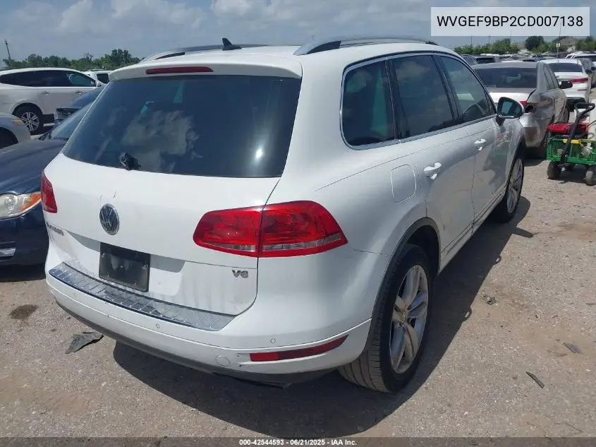 2012 Volkswagen Touareg Vr6 Executive VIN: WVGEF9BP2CD007138 Lot: 42544593