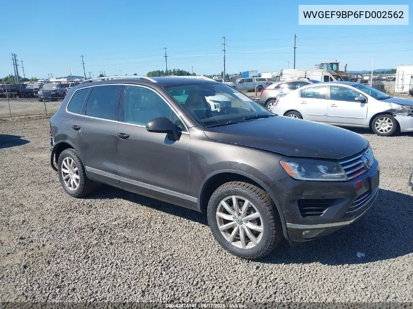 2015 Volkswagen Touareg V6 Sport VIN: WVGEF9BP6FD002562 Lot: 42474141