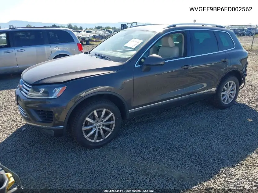 2015 Volkswagen Touareg V6 Sport VIN: WVGEF9BP6FD002562 Lot: 42474141