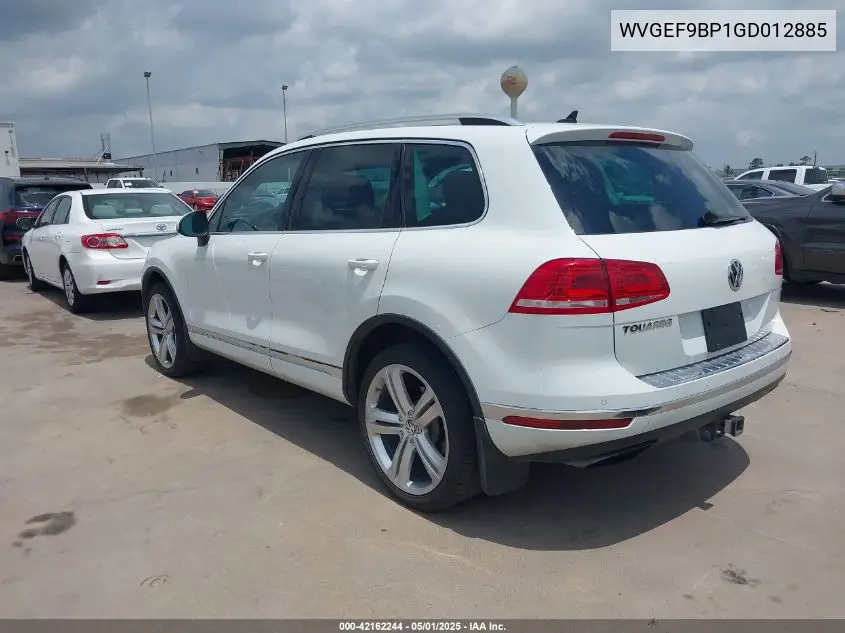 2016 Volkswagen Touareg Vr6 Executive VIN: WVGEF9BP1GD012885 Lot: 42162244