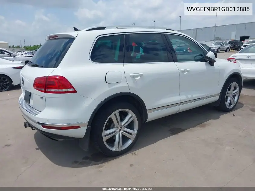 2016 Volkswagen Touareg Vr6 Executive VIN: WVGEF9BP1GD012885 Lot: 42162244