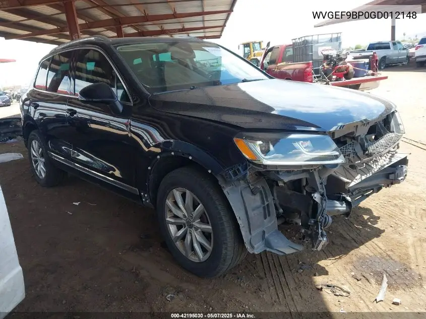 2016 Volkswagen Touareg Vr6 Sport VIN: WVGEF9BP0GD012148 Lot: 42195030