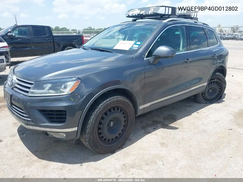 2016 Volkswagen Touareg Vr6 Sport VIN: WVGEF9BP4GD012802 Lot: 42544770