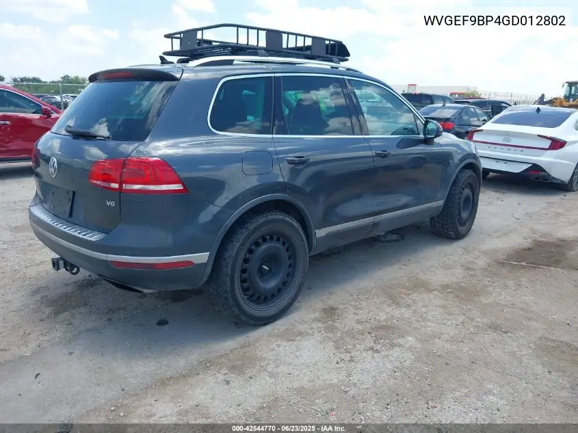 2016 Volkswagen Touareg Vr6 Sport VIN: WVGEF9BP4GD012802 Lot: 42544770