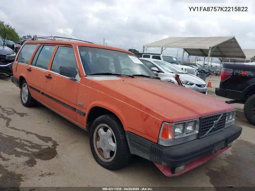 1989 Volvo 740 VIN: YV1FA8757K2215822 Lot: 42117235