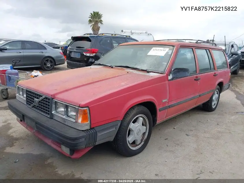 1989 Volvo 740 VIN: YV1FA8757K2215822 Lot: 42117235
