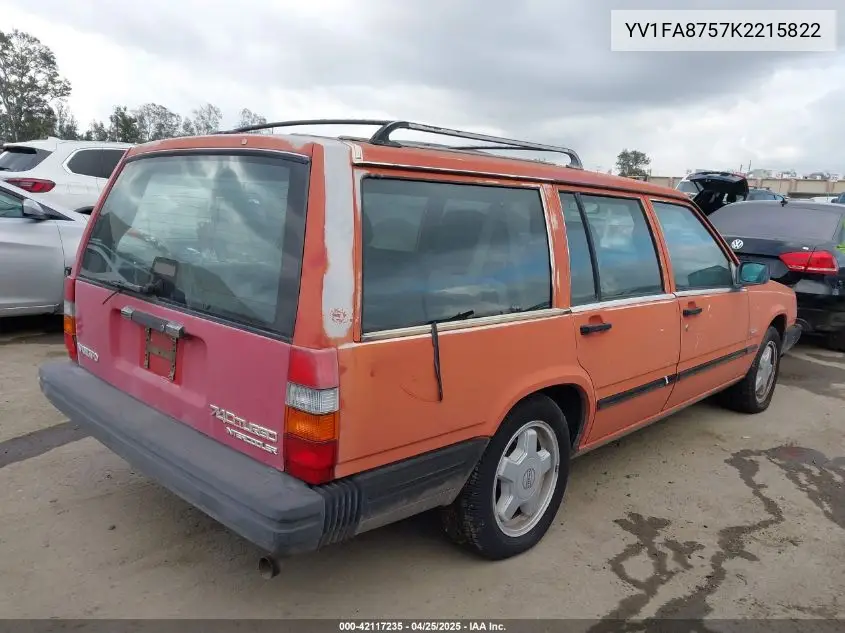 1989 Volvo 740 VIN: YV1FA8757K2215822 Lot: 42117235