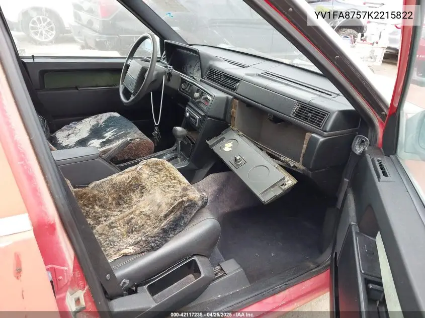 1989 Volvo 740 VIN: YV1FA8757K2215822 Lot: 42117235