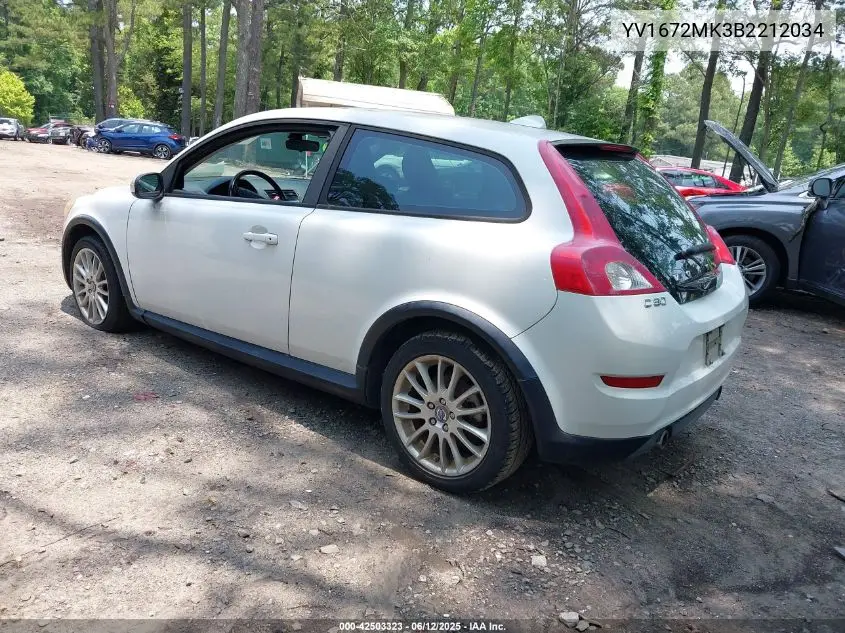 2011 Volvo C30 VIN: YV1672MK3B2212034 Lot: 42503323