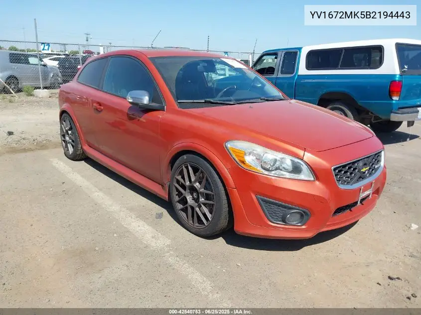 2011 Volvo C30 T5/T5 R-Design VIN: YV1672MK5B2194443 Lot: 42540753