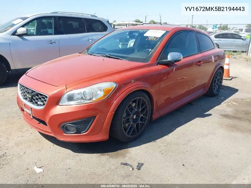 2011 Volvo C30 T5/T5 R-Design VIN: YV1672MK5B2194443 Lot: 42540753
