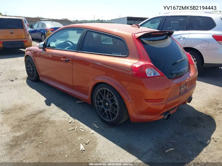 2011 Volvo C30 T5/T5 R-Design VIN: YV1672MK5B2194443 Lot: 42540753