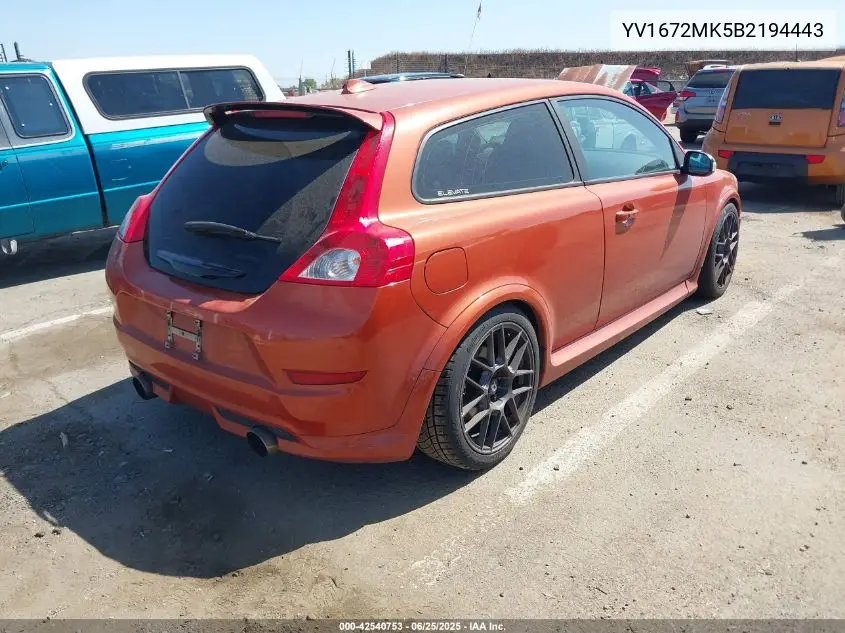 2011 Volvo C30 T5/T5 R-Design VIN: YV1672MK5B2194443 Lot: 42540753