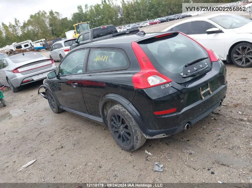 2012 Volvo C30 VIN: YV1672MK0C2266862 Lot: 12110179