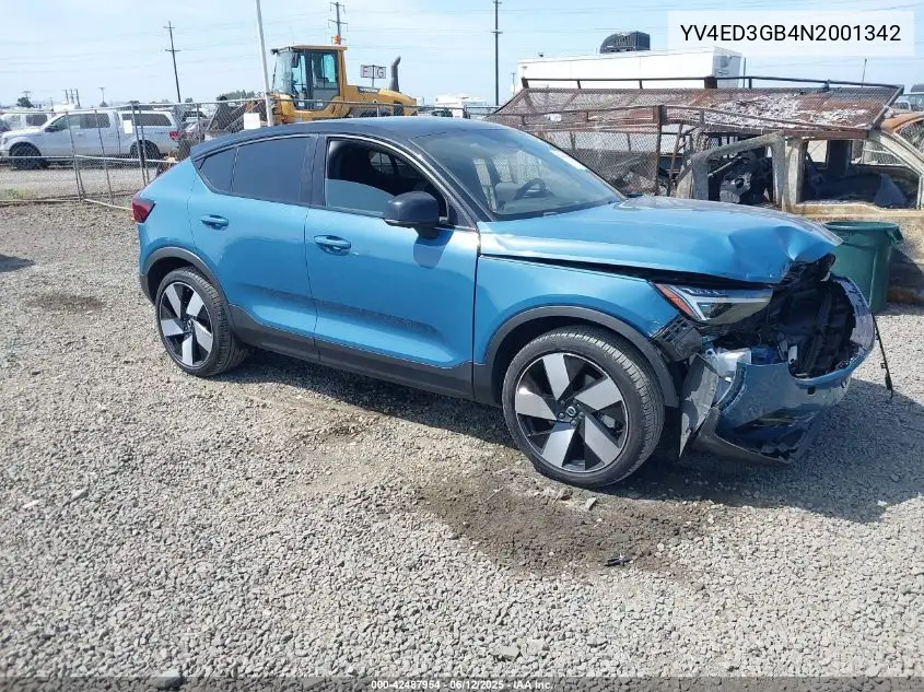 2022 Volvo C40 Recharge Pure Electric P8 Ultimate VIN: YV4ED3GB4N2001342 Lot: 42487954